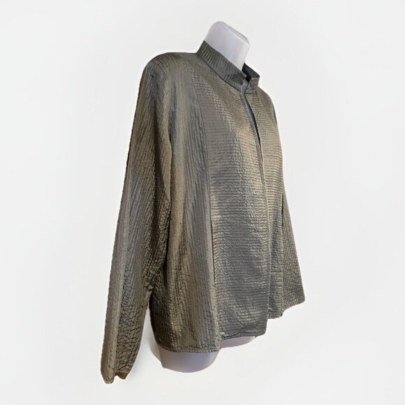 Eileen Fisher Silk Textured Shawl Open Cardigan Jacket Women's Size Large Green - Picture 3 of 8